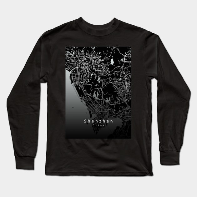 Shenzhen China City Map dark Long Sleeve T-Shirt by Robin-Niemczyk